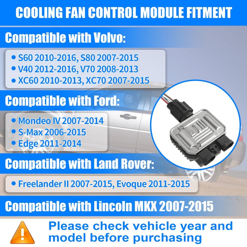 Kavius Cooling Fan Control Module Upgraded w/Connector Compatible with Volvo S60 S80 V60 V70 XC60 XC70 Compatible with Evoque Freelander II Compatible with Ford Mondeo Replace OE 940009402 940004204 - Image 2